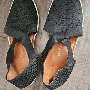 bernie mev. Black Woven Elastic Slip-On Flats